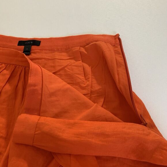 J Crew 100% Linen Mini Skirt Women 4 Orange Faux Wrap Ruffle Preppy Blogger Fave - Picture 6 of 11